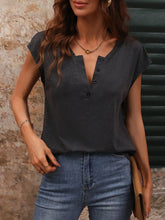 Solid Notched Neck Batwing Sleeve Tee